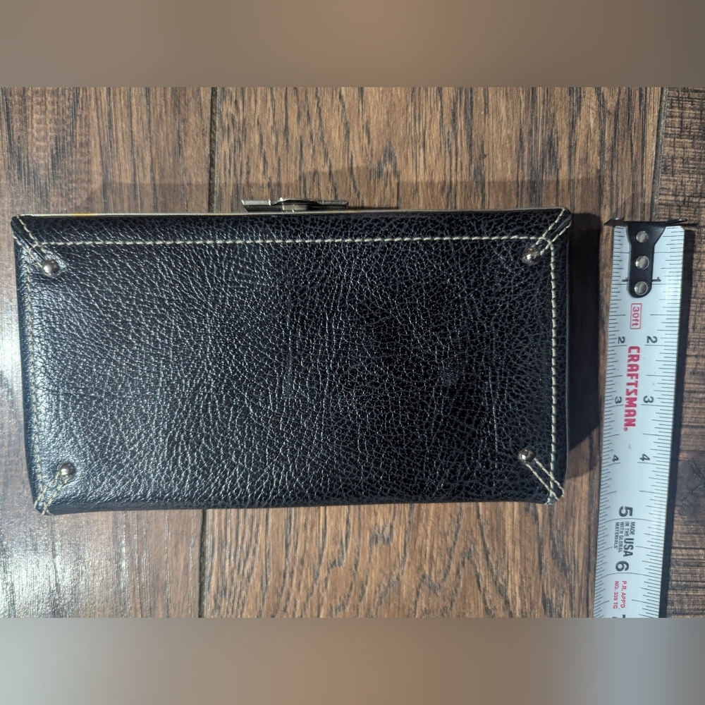 Nordstrom Black Leather Snap Clutch Silver Accents Classic Elegant NWOT Unmarked - Picture 7 of 8